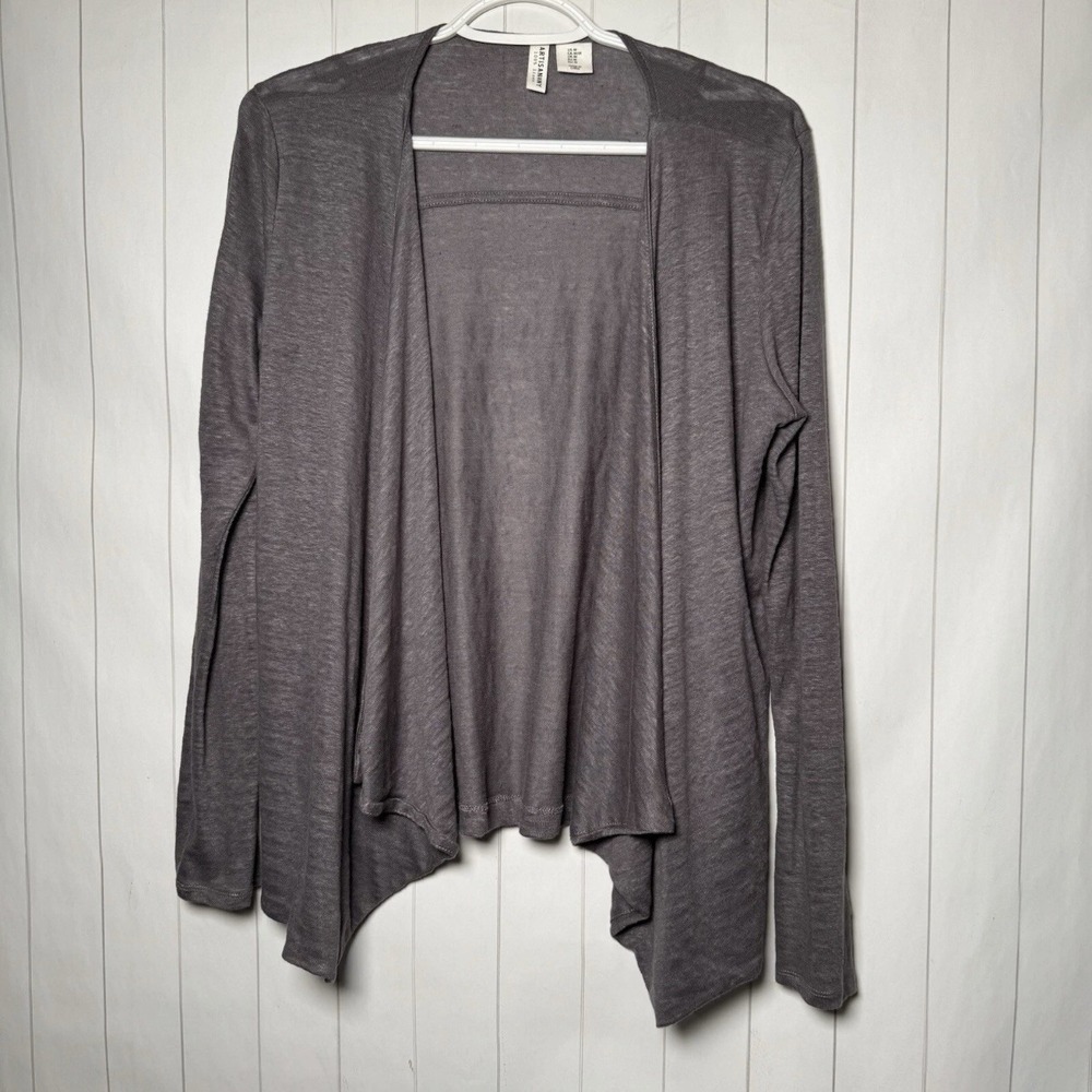 ARTISAN NY 100%‎ Linen Gray Open Cardigan Lagenlook Layering Top Lightweight M